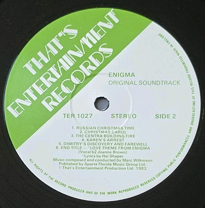 Original Soundtrack Enigma Vinyl LP Album Near Mint - Archive TER 1027 - Image 4 of 4