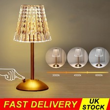 Cordless Table Lamp 3 Color Dimmable LED Portable Crystal Gold Metal Beside Lamp