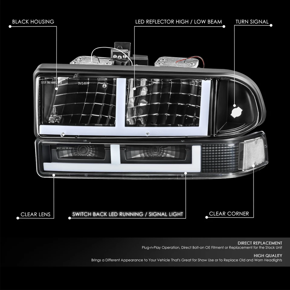Faros traseros LED DRL negros transparentes para Chevy Blazer S10 1998-2004 en forma de F Foto 2 de 4