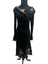 Hottest Dam Boutique Womens Peasant? Dress SZ Small Long Sleeve Black/Tan