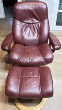 Ekornes Stressless Med. CONSUL Burgandy Leather Swivel Recliner Chair  Ottoman
