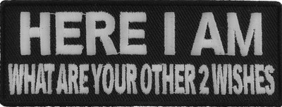 Here I Am Other 2 Wishes Funny Iron on Patch- 4x1.5 inch - P3403
