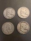 Franklin Half Dollar Coins - 90% Silver - Years 1954 lot of 4