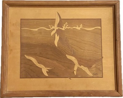 Humpback whales HUDSON  INLAY 木製アート HUDSON RIVER INLAY PICTURE - HUMPBACK WHALES - WOOD MARQUETRY - 13