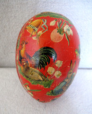 Antique German Paper Mache 4 long Easter Egg Candy Container Bunny Chickens