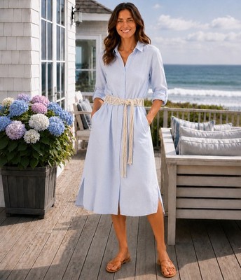 Calypso St Barth NWT Linen Blend Belted Midi Shirt Dress Size XL