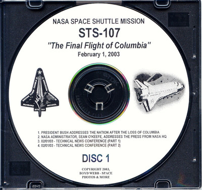 SPACE SHUTTLE STS-107 ''The Final Flight Of Columbia'' 9 CDs (Audio, Photos, Data)