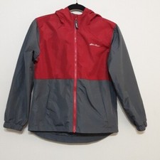 Eddie Bauer kids rain Windbreaker jacket M 10/12 gray hooded zipper outdoor