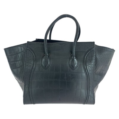 CELINE Luggage phantom Embossing Tote Bag handbag Black Gold Hardware leather