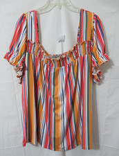 NWT Absolutely Famous Women's Mango/Combo Color Multi Striped Top Plus Size 2X