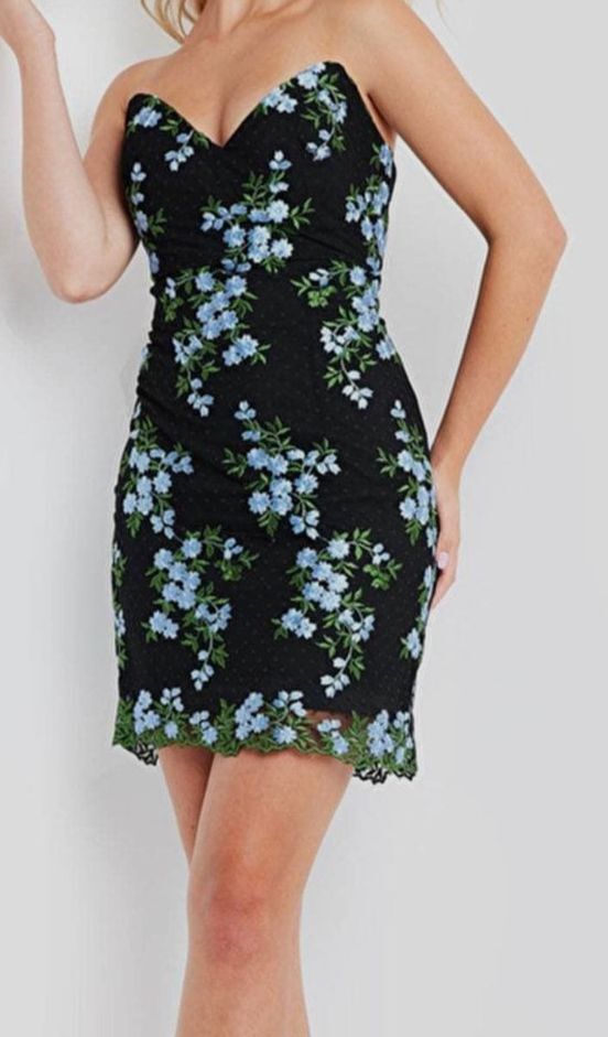$760 Jovani Women's Black Floral-Print Sweetheart Strapless Mini Dress Size  8 | eBay