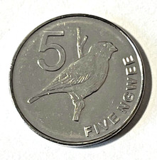 2012 Zambia 5 ngwee Coin Africa Zambezi Indigobird Twinspot Bird Animal Wildlife