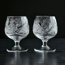 7 oz Russian Cut Old Fashioned Vintage Crystal Brandy Snifter Glasses (Set of 2)