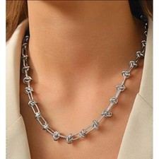 Silver Plated Knot Chain Chunky Necklace SET womens Stainless Steel jewelry