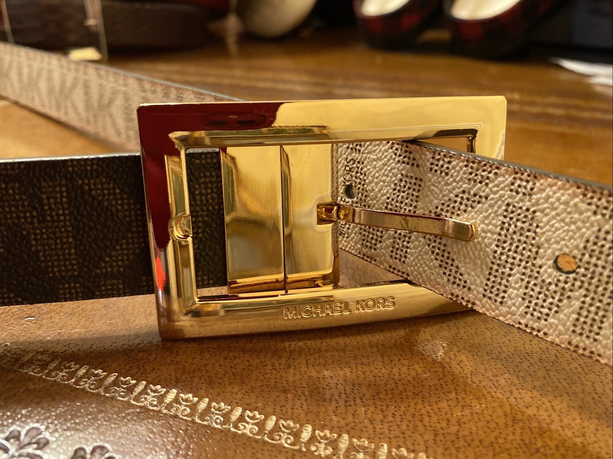 MICHAEL KORS MK MONOGRAM LOGO BROWN BELT GOLD HARDWARE  display picture 1