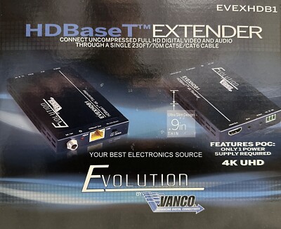 NEW Vanco EVEXHDB1 HD-BaseT Extender Send 4K UHD Audio/Video over CAT5E/CAT6