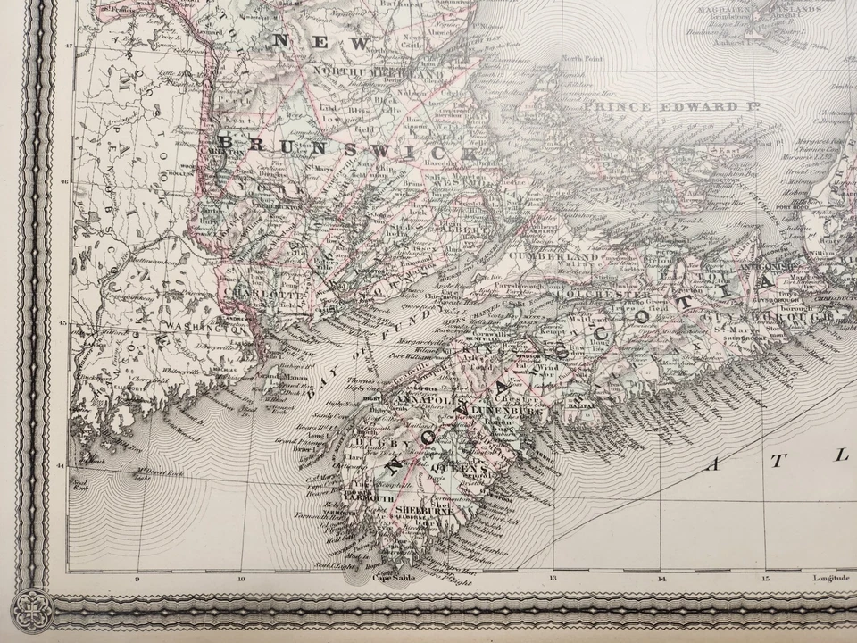 Authentic Antique 1867 Map, Brunswick and Nova Scotia of the Dominion of Canada - Image 4 of 4