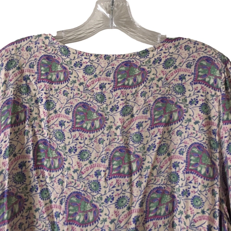 Lucky Brand Women's Peasant Blouse Size L Floral Boho VNeck 3/4 Sleeve