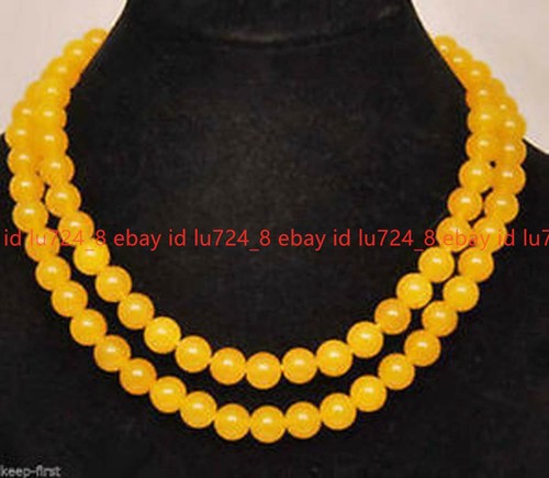 8mm/10mm/12mm Natural Round Yellow Jade Gemstone Beads Necklace 36'' Long AAA++ - Picture 7 of 12