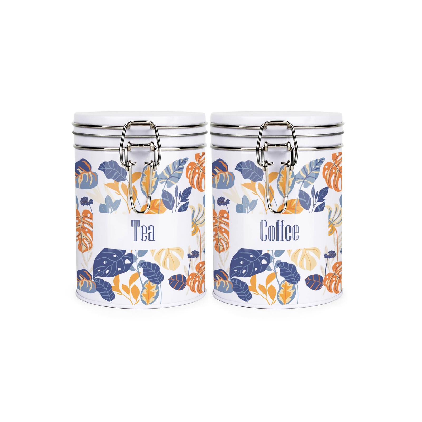 Orange Leaves Hot Drinks Canisters Set - Tea & Coffee Storage Gift Tins