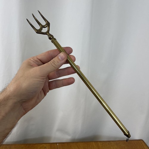 Antique Brass Fireplace Poker Fork Extendable Or Back Scratcher ? 20” - Picture 3 of 6