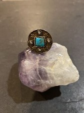 VINTAGE ISRAEL STERLING SILVER GREEN TURQUOISE STONE MODERNIST RING SIZE: 5.5