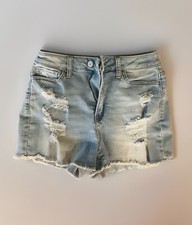 Juniors SO sz 9 /29 Hi Rise Curvy Midi Shorts Distressed -4089