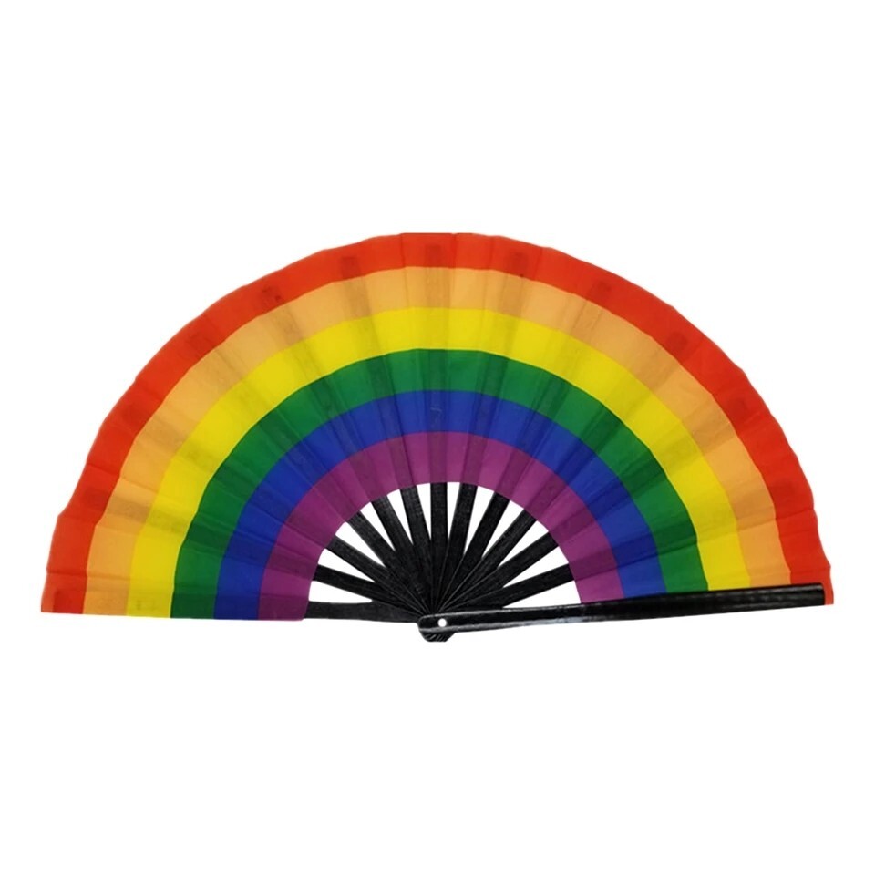 Ventilador de mano plegable grande negro bambú rave festival clack ventilador arco iris orgullo