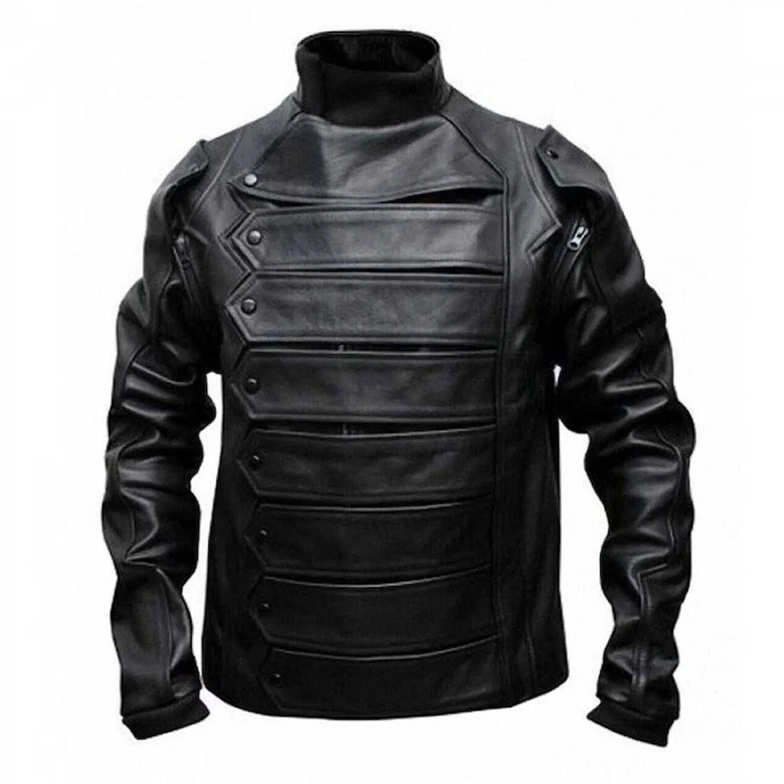 Captain America Winter Soldier Bucky Barnes Leather Jacket with Removable Arms
Opens in a new window