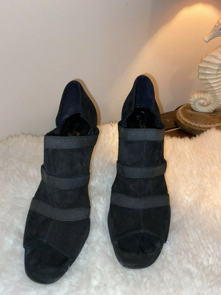 7 For All Mankind Black Suede Peep Toe High Heel Pumps 6.5M Italy Foto 2 de 4