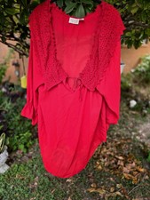 Vtg Victoria Secret Gold Label Sz L Bright Red Sleep Robe Big Lace Collar