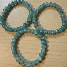 Handmade Ocean Blue Glass Beaded Bracelet Stretch Elastic Stackable 3 PCS
