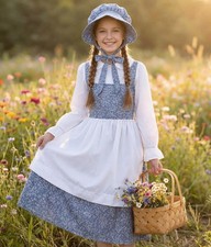 SIZGAROOT Colonial Costume Girls Pioneer Girl 9-10 Years, Blue, White