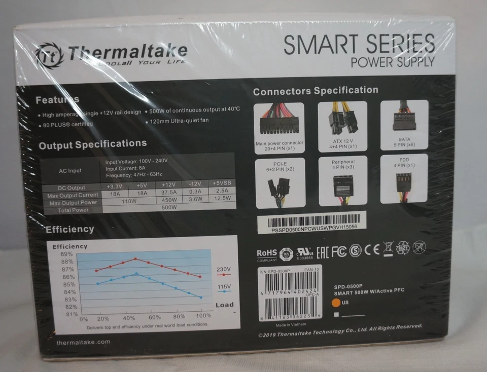 Thermaltake Smart 500W 80 PLUS Certified ATX Non-Modular Power Supply PC PSU NEW - Image 3 of 4