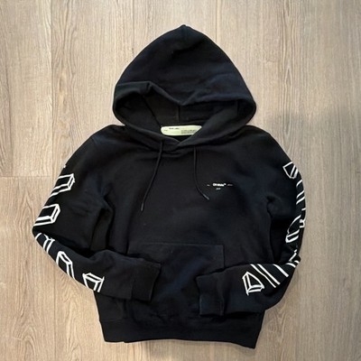 Off-White c/o Virgil Abloh Men's Black Graphic Logo Fleece Pullover Hoodie
