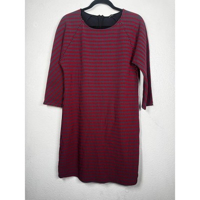 MAX&Co. Sheath Dress Red Blue Striped Ribbed Sz M Knit 3/4 Sleeve  