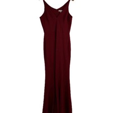 Dress The Population Womens Iris Slit Crepe Gown Dress V-Neck Burgundy Size L
