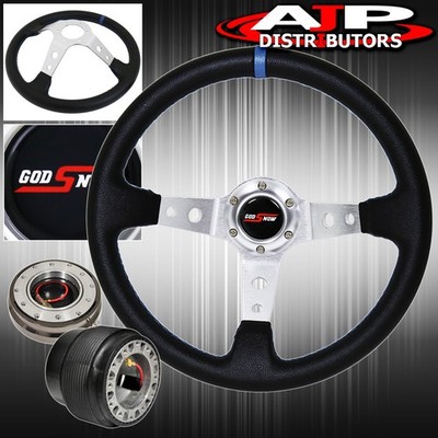 For 89-05 Eclipse Hub Deep Dish Black Steering Wheel Silver Center Quick Release