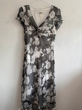 Vintage D.B.Y Floral Chiffon Midi Dress Monochrome Black White Wedding Guest Y2K