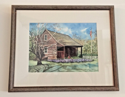 Watercolor Painting Green PondNJ Log Cabin''Post Office''  Elle D. Crawford #14/40