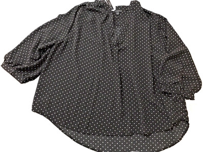 NWT Grace Woman Blouse Top Plus Size 3X Pullover Black Polka Dot Slinky