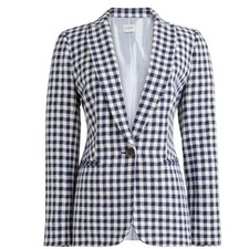 J.Crew Navy White Gingham Linen Cotton Blazer Jacket Size 6 All Season