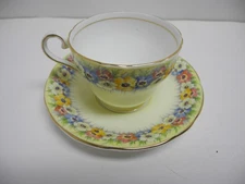 Aynsley Gold & Yellow Trim Floral Bone China Cup & Saucer Made in England