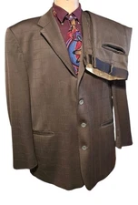 Claudio Morelli Wool Windowpane 2 Piece Suit Brown Men 46R 40x29.5 Classic
