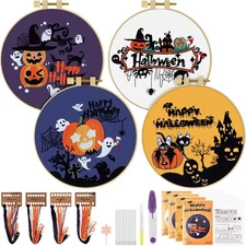 ERKOON 4 Sets Embroidery Kit for Beginners, Halloween Cross Stitch 