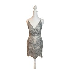 Sparkling Sequin Paisley Lace Mini Dress Spaghetti Straps V Neck Party