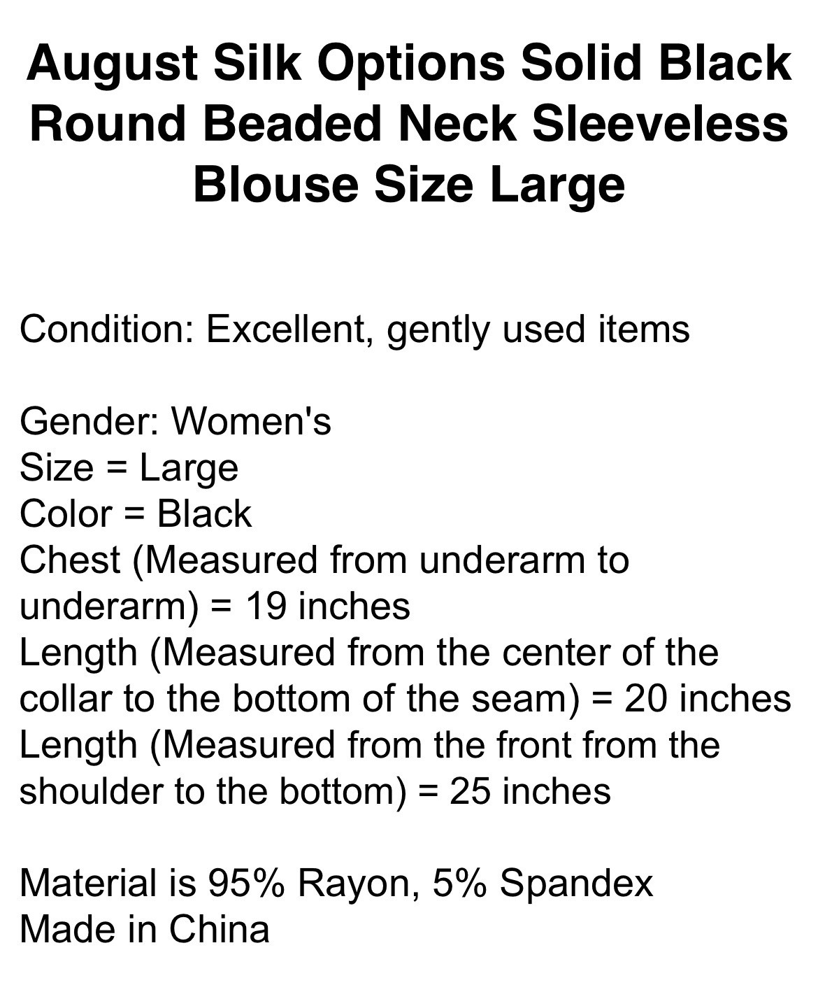 August Silk Options Solid Black Round Beaded Neck… - image 6