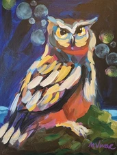 MONA VIVAR Original 11x14 Colorful Impressionist Mystical Spirit Owl Painting