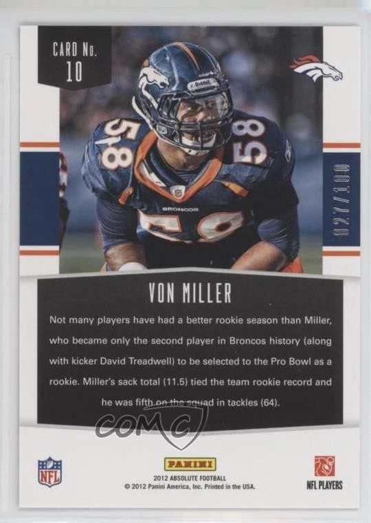 2012 Panini Absolute Gridiron Force Spectrum /100 Von Miller #10 - Image 2 of 2
