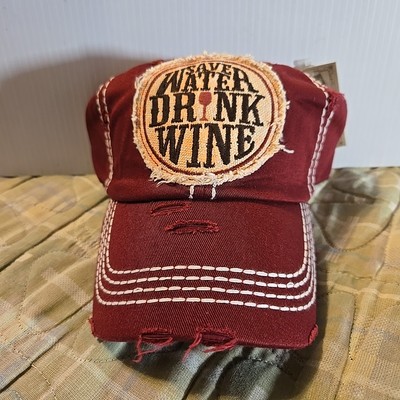 (NEW) KBETHOS VINTAGE DISTRESSED HAT CAP DRINKING SAVE WATER DRINK WINE MAROON 